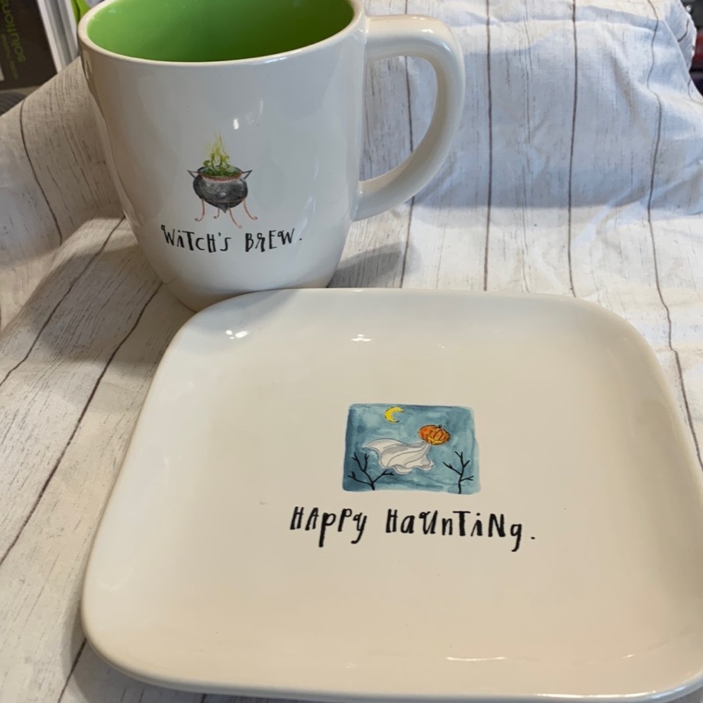 Rae Dunn Halloween coffee mug and dessert plate Halloween